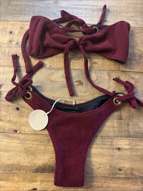 NWT in your arms Women’s Terry Cloth Tie-String Bikini Set in Deep Burgundy